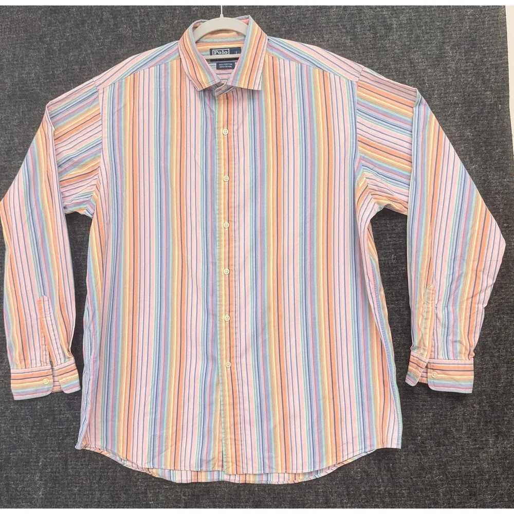 POLO RALPH LAUREN Westerton Button Front Casual Dress Shirt Striped Mens L